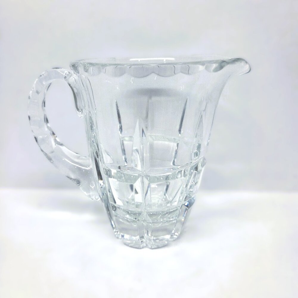 Vintage Waffle Cut Crystal Small Pitcher Heavy Lead 4.5" Glass Creamer
